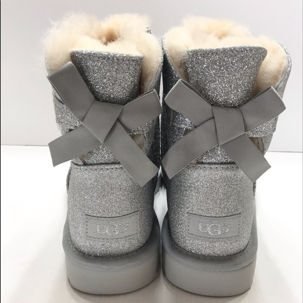 NEW UGG Mini Bailey Bow Silver Sparkle Women Boot - Picture 2 of 8